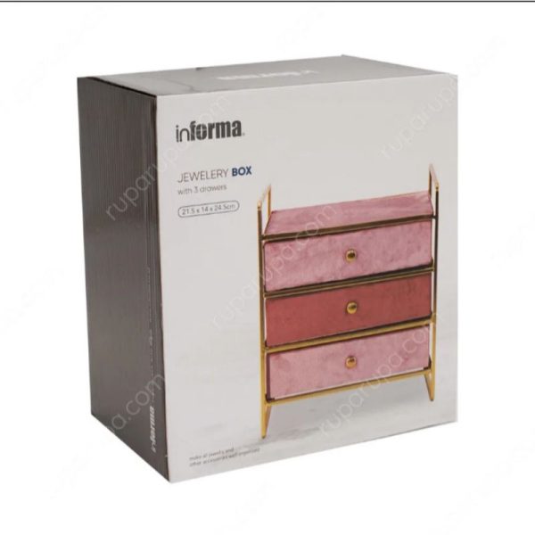 Informa jewelry box 3 drawer pink laci aksesoris perhiasan 3 susun 21.5 x 14 x 24.5 cm