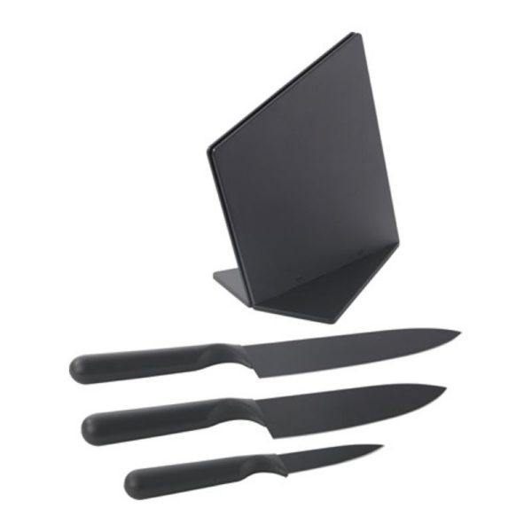 Blok pisau dengan pisau 3 pc hitam stainless steel pisau dapur kitchen knife