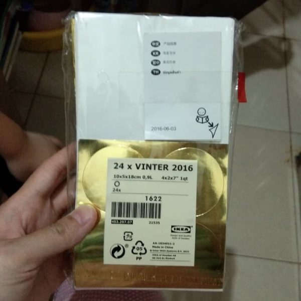 IKEA kantong permen dg label putih gold 24pc 0.9L 10x5x18cm