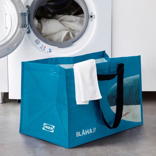 Rumpling tas kantong belanja besar 71 L pola ikan hiu elegan glossy mengkilap laundry bag reusable