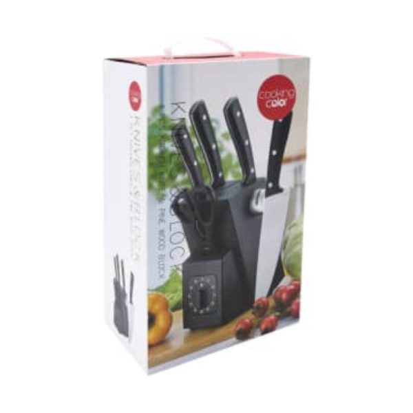 knife and scissors with blok timer pisau gunting dapur set 5 pc dilengkapi blok penyimpanan dan timer masak