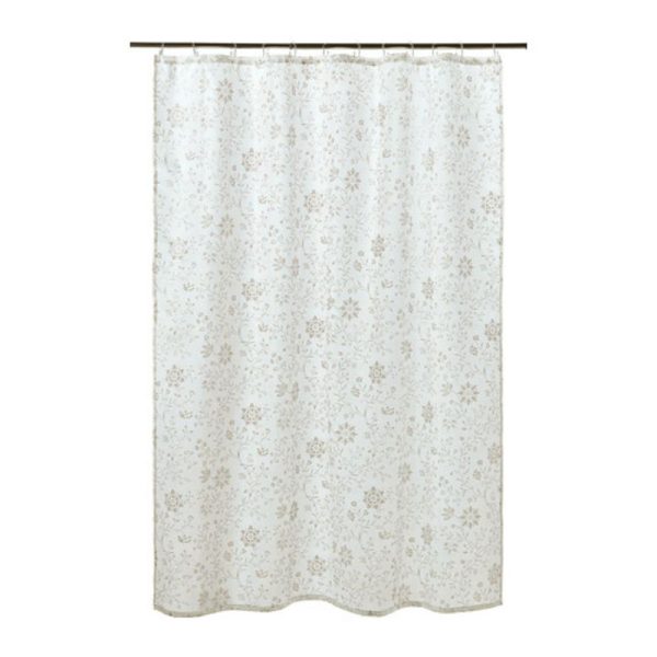 Tyckeln tirai shower kamar mandi curtain shower putih motif bunga 180 x 200 cm