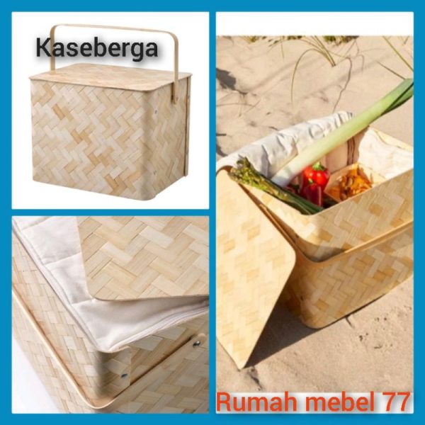 Kaseberga keranjang piknik dengan kain di dalam picnic basket kotak bambu bekal besar