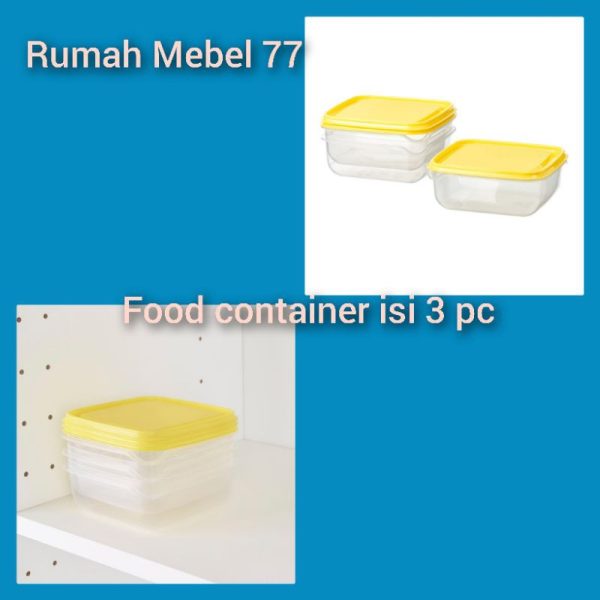 Food container 3 pc kuning wadah makanan ukuran sedang dengan tutup kotak bekal wadah kulkas 600 ml