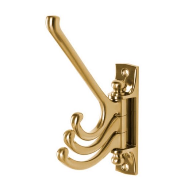 Kampig 3 armed swivel hook brass colour pengait gantungan baju putar 3 hook gold kuningan