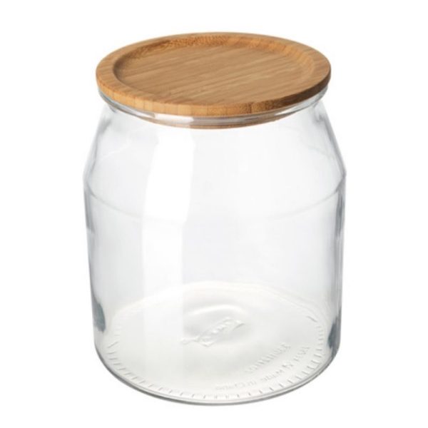 Toples ikea bulat dengan penutup bambu 3.3 L food container kaca guci kerupuk