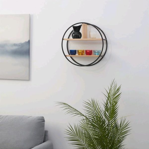 Ikea hedekas rak display bulat rak dinding wall shelf bahan baja bambu - Image 2