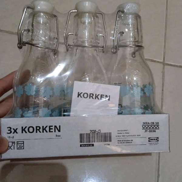 Ikea korken botol kecil kaca tutup kedap 3pc motif bunga 150ml mini bottle jus susu minyak - Image 2