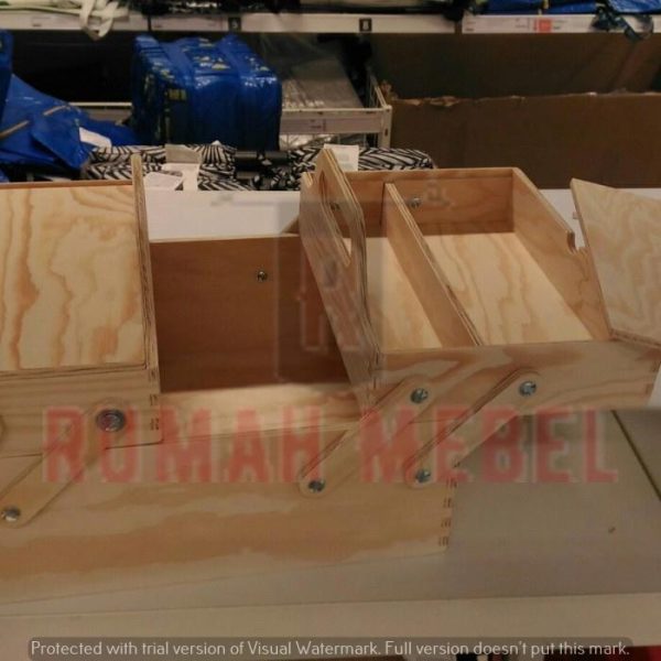 IKEA Kotak toolbox 2 tingkat bahan kayu dg sekat 20x30x50cm organzer tools