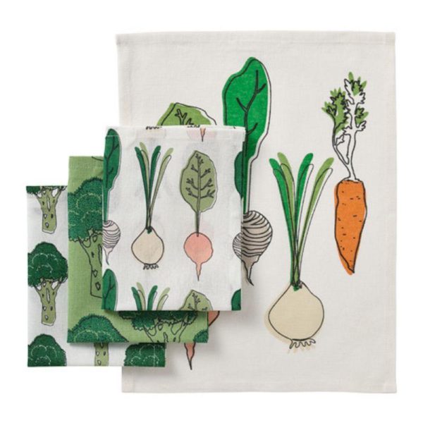 Tornfly lap dapur kain lap meja lap piring bahan katun 4 pc 40 x 30 cm motif sayur Brokoli kitcheb tea towel - Image 2