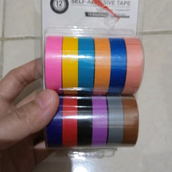 Miniso self adhesice tape selotip warna warni 12 pc bahan kertas selotip DIY