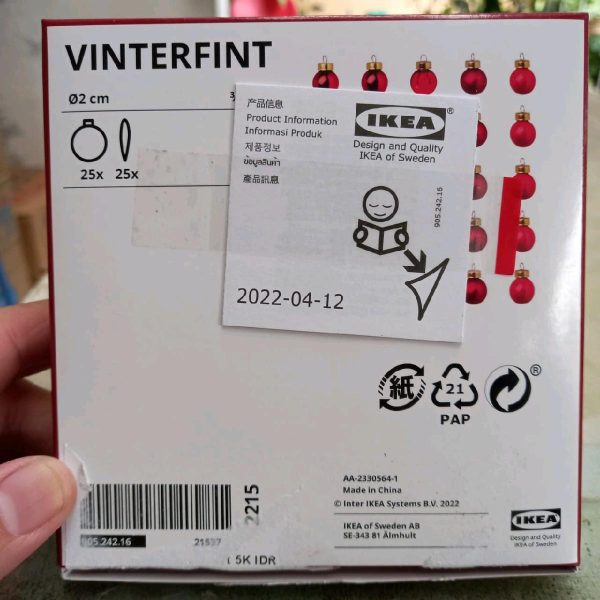 Ikea dekorasi bola gantung merah 2 cm isi 25pc hiasan gantungan pohon natal - Image 2