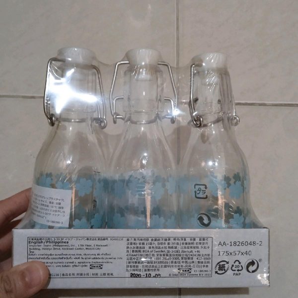 Ikea korken botol kecil kaca tutup kedap 3pc motif bunga 150ml mini bottle jus susu minyak - Image 3