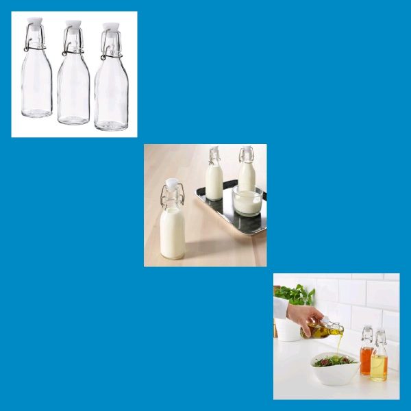 Ikea korken botol kecil kaca bening kedap 3 pc 15 cl mini bottle dressing oil botol kecap