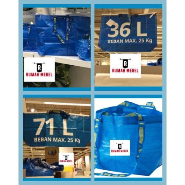 Frakta tas belanja kantong serbaguna tote bag laundry bag 3 pc biru kantong tas reusable tas belanja ikea - Image 2