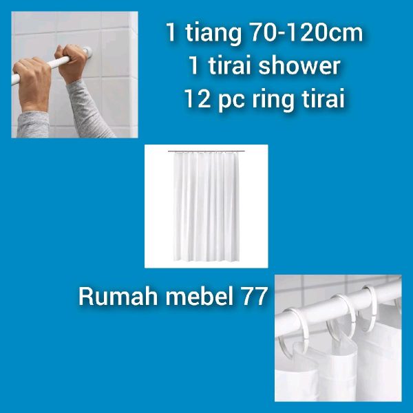 Ikea botaren bjarsen hasjon paket lengkap ring tiang dan tirai shower 70 -120 cm