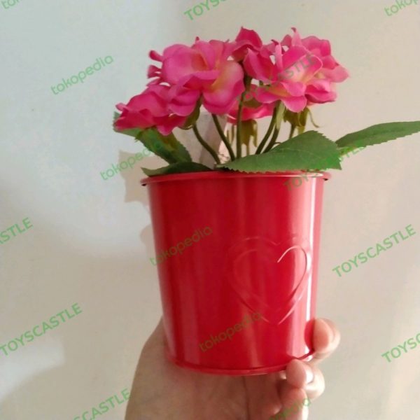 Bunga ikea artificial dekor hias sincia pot kaleng merah 9 cm artificial TC-0904