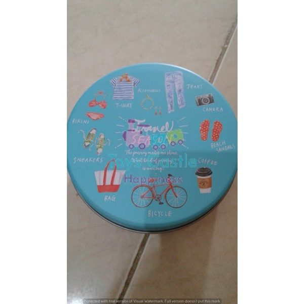 DAISO wadah/box bahan kaleng, serbaguna, diameter 9.2cm TC-0469