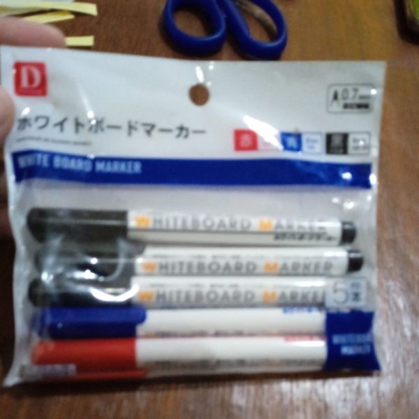 Daiso spidol papan tulis 3 warna 5 pc mata pen kecil 0.7mm whiteboard spidol TC-0877