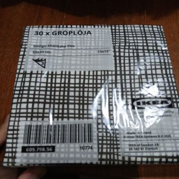 IKEA GROPLOJA serbet kertas tisu makan hias dekorasi 30 pc 33 x 33 cm hitam putih monochrome TC-1141