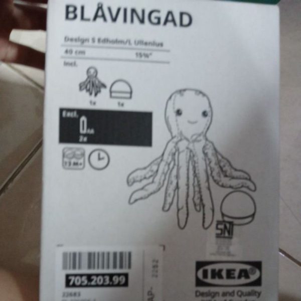 IKEA BLAVINGAD boneka gurita peluk plus lampu tidur LED pakai batre