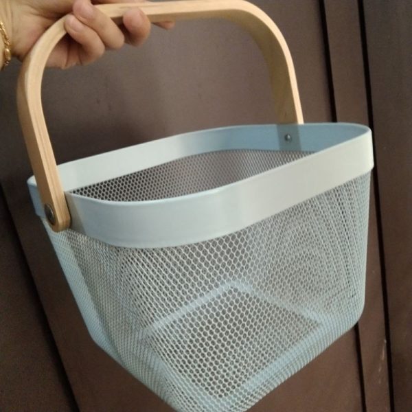 Ikea risatorp keranjang jaring buah telur dengan pegangan kayu 25 x 18 x 26 cm TC-1312