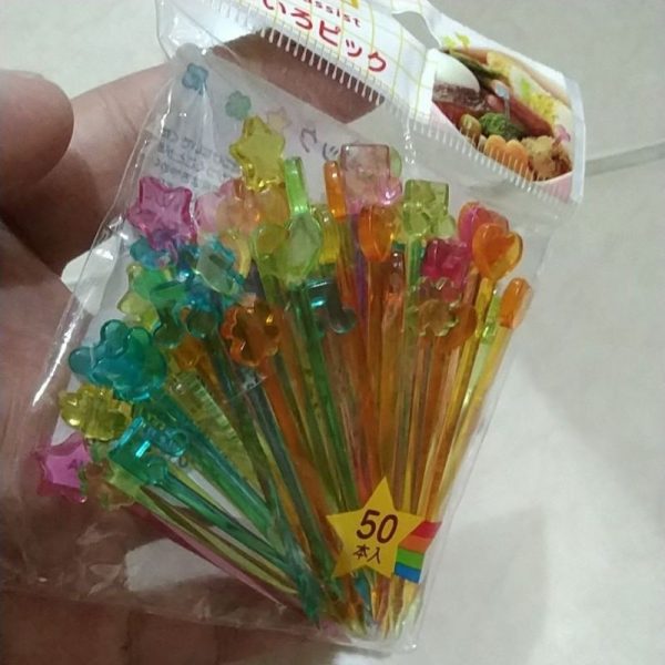 TORUNE rainbow picks 50 pc tusukan bento bening garpu kue basah reusable TC-0749 - Image 2