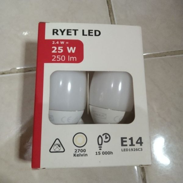 IKEA bohlam lampu LED E14 250lm 2pc opal lonjong cabe