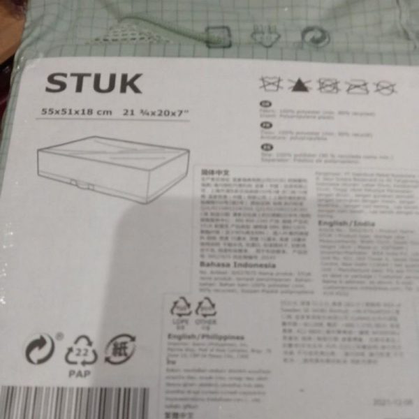 IKEA STUK Kotak box kain dengan resleting penyimpanan baju selimut reusable 55 x 51 x 18 cm TC-0110